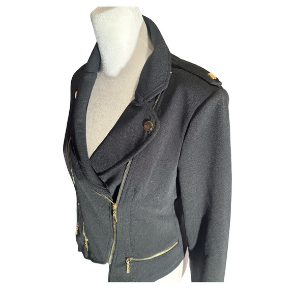 NWT Windsor Framed Cropped Moto Biker Knit Dress Jacket Womens M. Black Stretchy - Picture 7 of 14